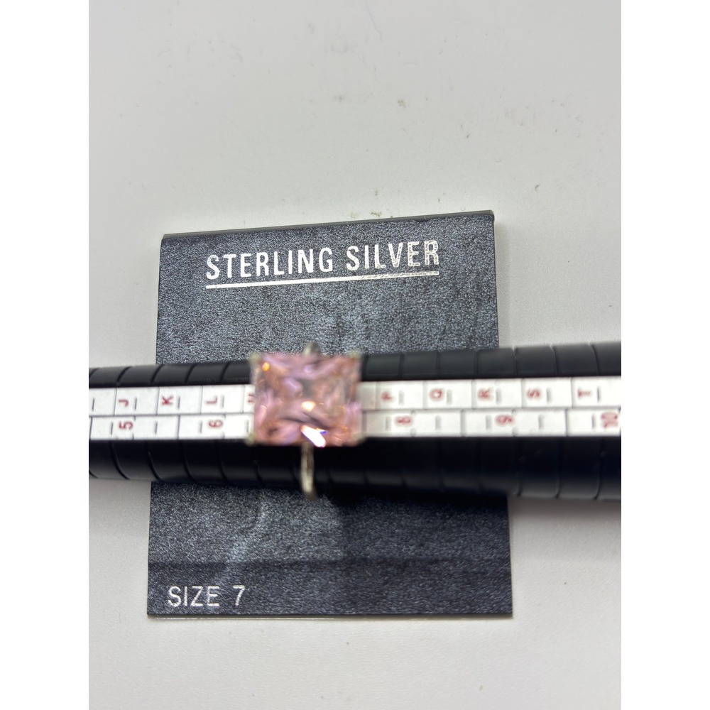Sterling Silver Ring Womens Size 7 Pink Princess Cut Cubic Zirconia Solitaire